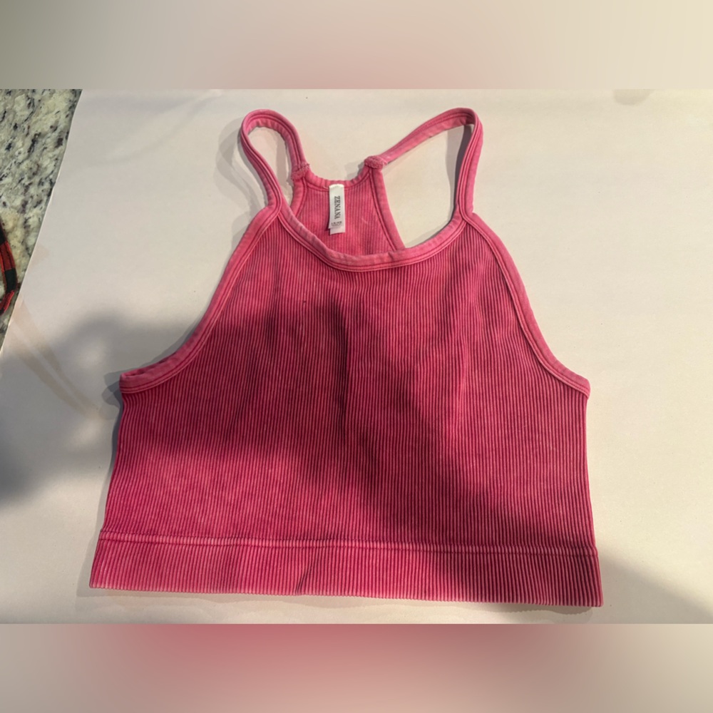 Zenana Pink Ribbed Racerback Crop Top
